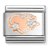 Nomination Composable Classic Link 430202/42 Silver Glitter Heart & Stars in 9K Rose Gold & Enamel